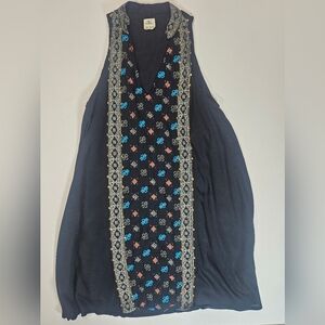 Oneill Midi Dress Womens XS Black Embroidered‎ Ribbon Front V-neck Flowy Beachy